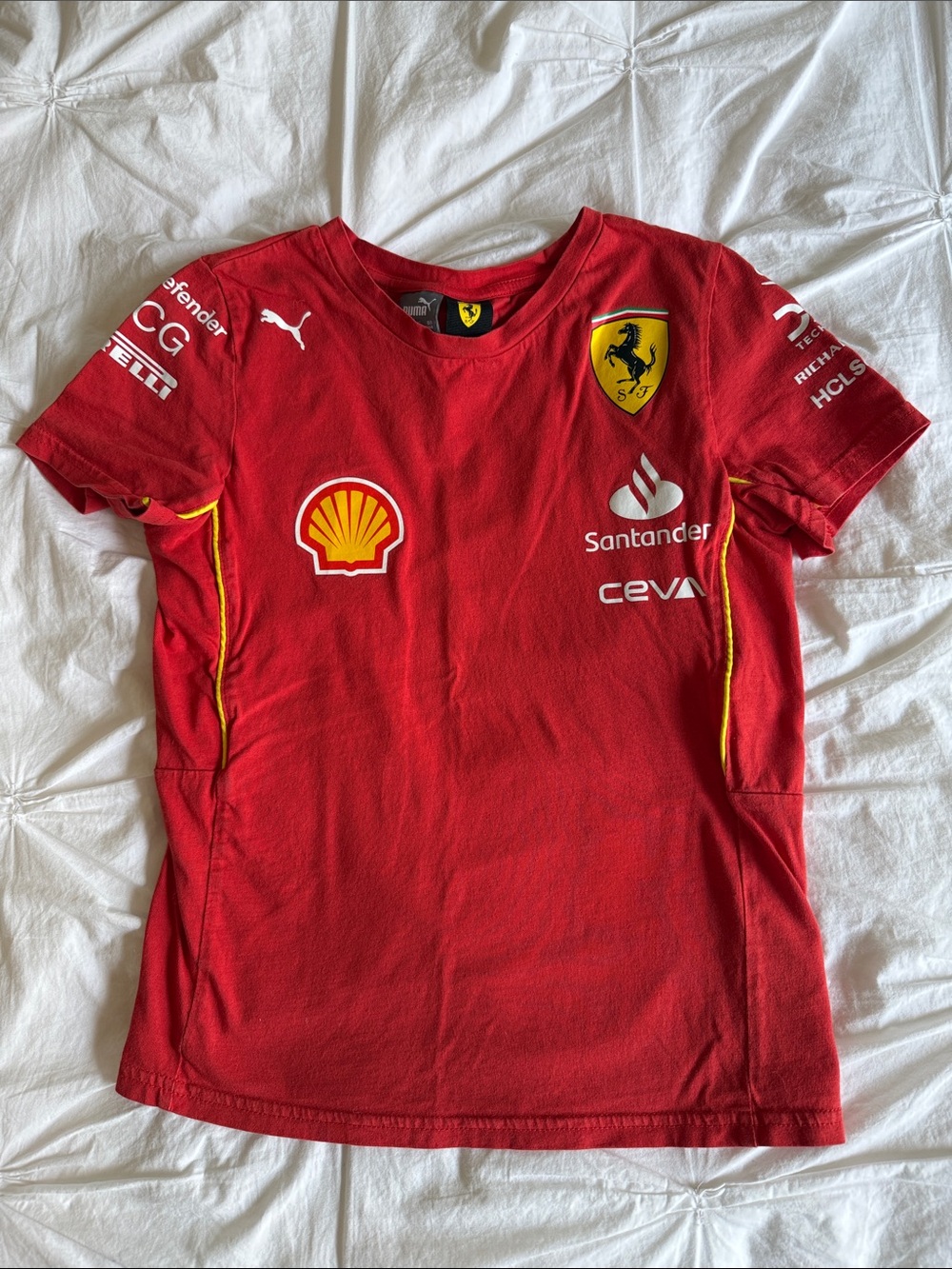 Puma Scuderia Ferrari F1 Kids Red Racing Tee with Yellow Trim, size small